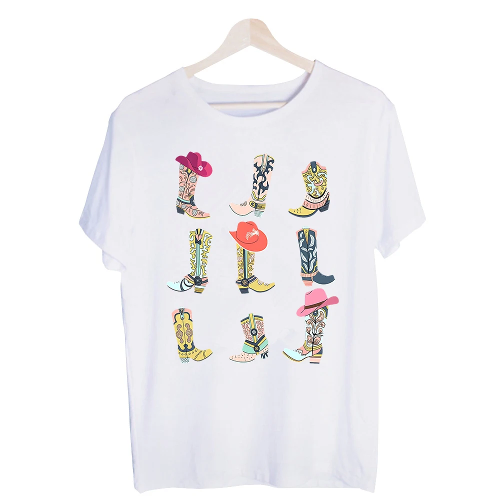 Men's Cowboy Boots and Hats Graphic Tee, Western Style Short Sleeve T-Shirt for Casual Daily Wear