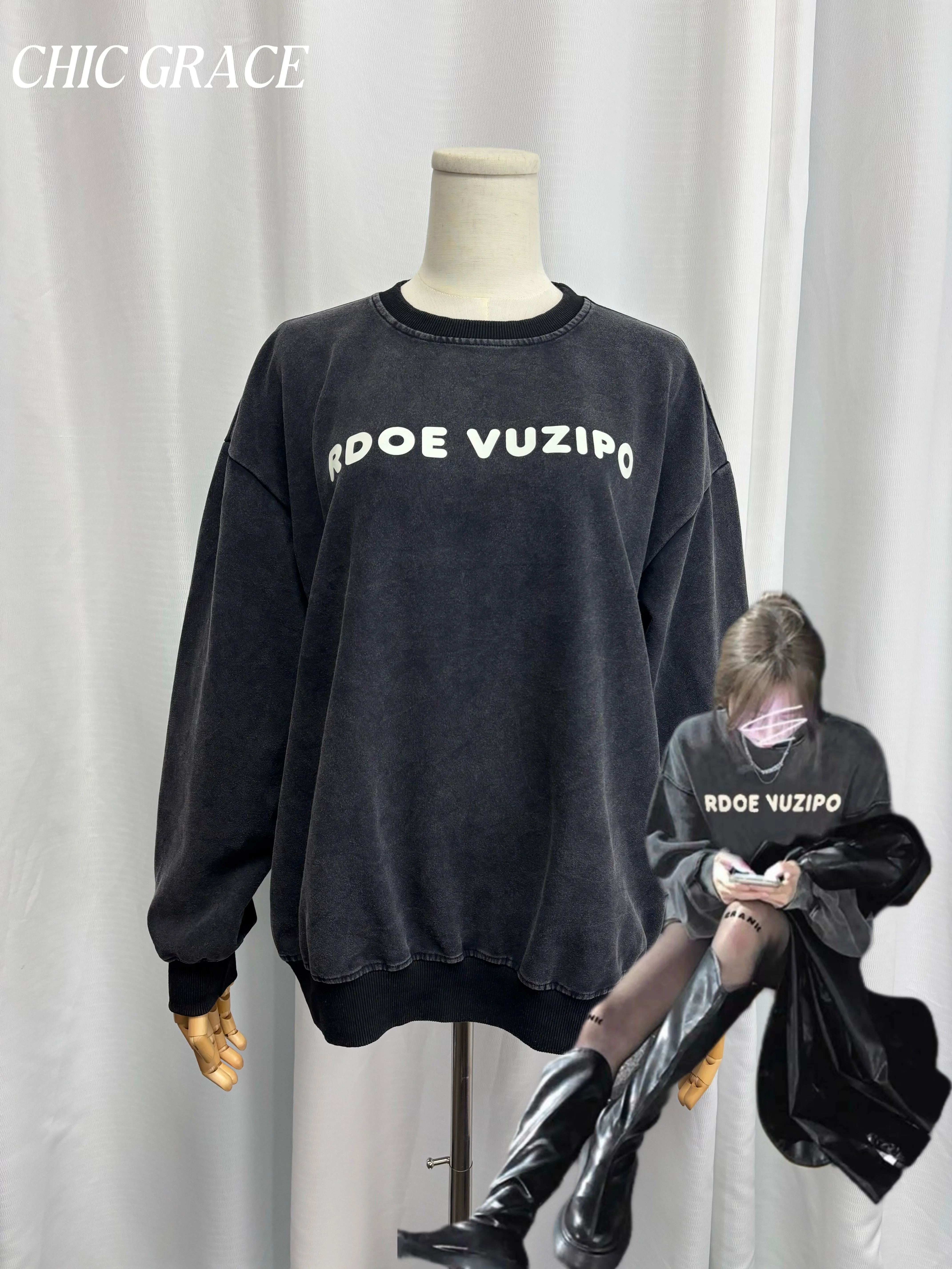 Real shot – sweat-shirt surdimensionné à col ras du cou pour femmes, style hip-hop américain, Design Vintage, Niche, tendance, haut ample, 2025