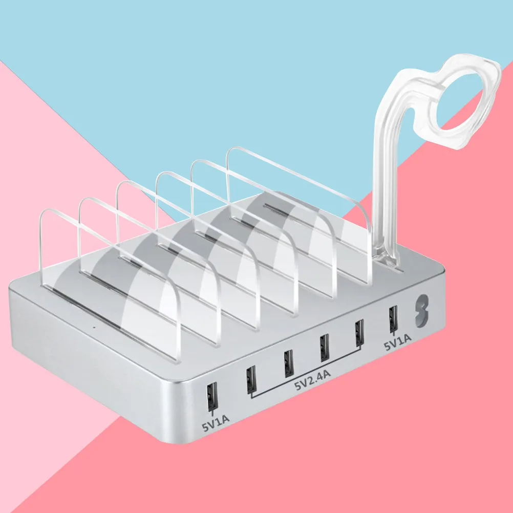 

Многопортовая USB-станция для зарядки с 6 портами, съемная прозрачная подставка, быстрая зарядка AC230V, USB-хаб, подставка для планшета