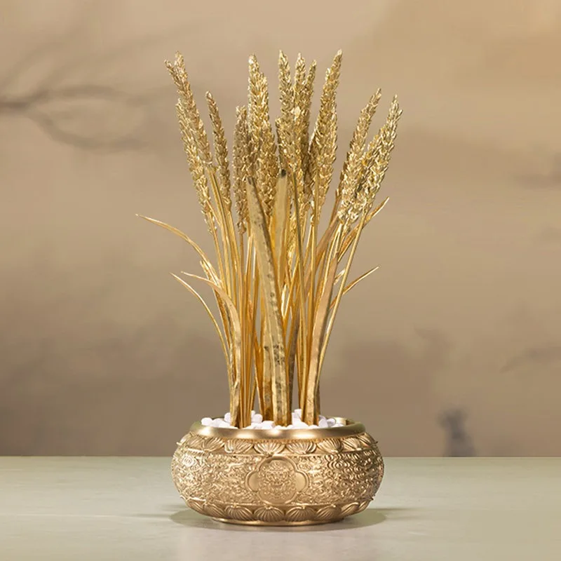 Zhu Bingren Copper Ornament Golden Wheat Ear Cornucopia Home Desktop Decoration Housewarming Opening Gift Art Craft Decor