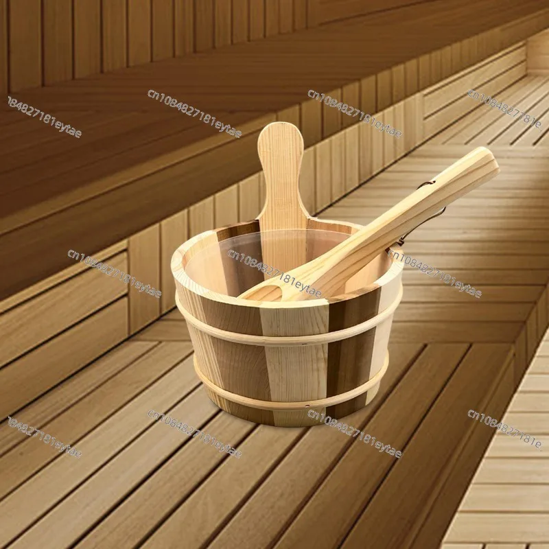 Premium Wooden Sauna Bucket & Ladle Set, Natural Spa Steam Accessories, Traditional Sauna Aromatherapy Kit