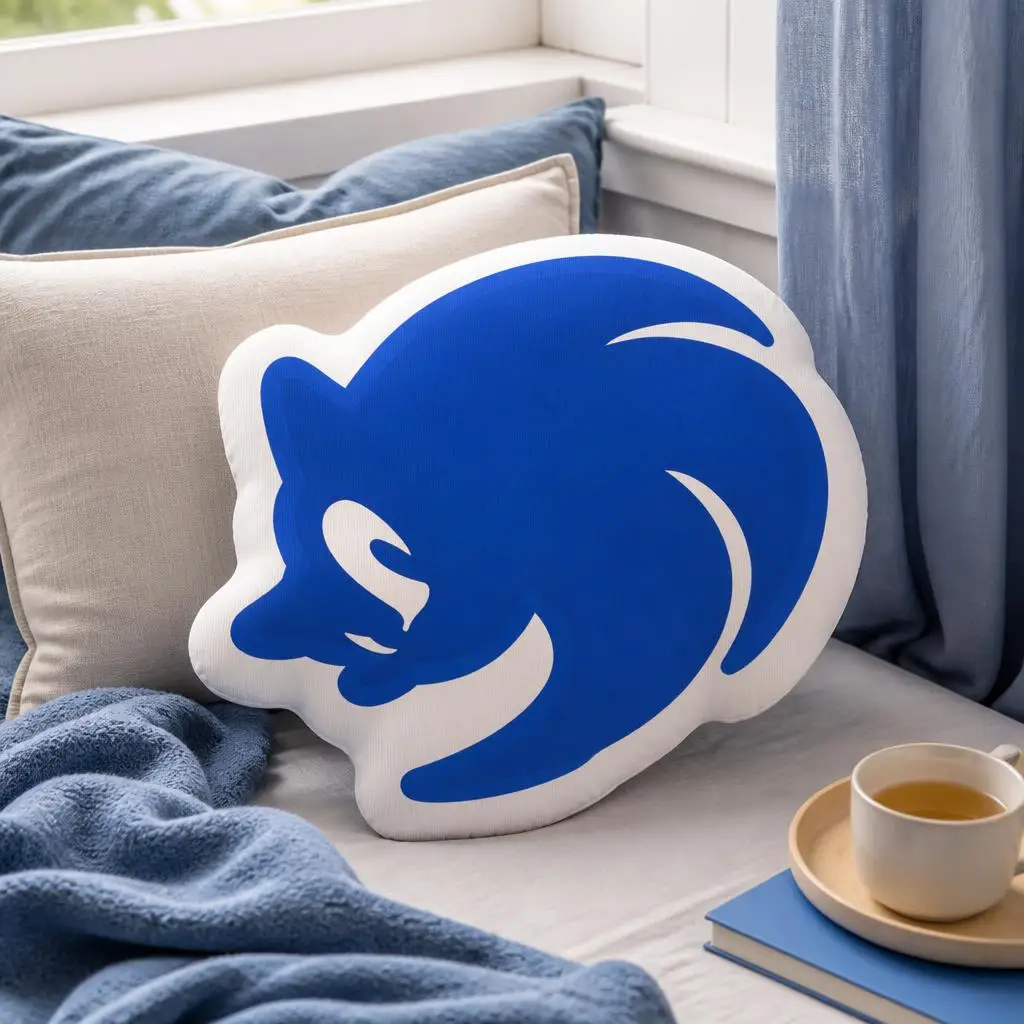 Sonic the Hedgehog Shaped Pillow Blue Video Game Character Cushion Stuffed Throw Pillow Gamer Room Sofa Home Decor Fan Gift