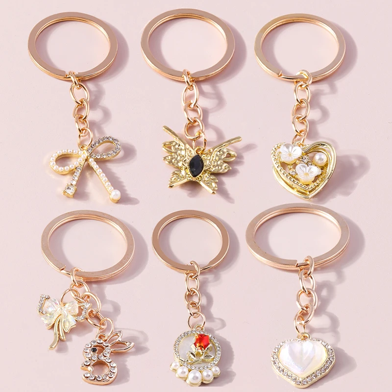 Cute Crystal Love Heart  Keychain Animal Key Ring Pendants for Car Key Holder Women Girls Handbag Decor DIY Jewelry Gift