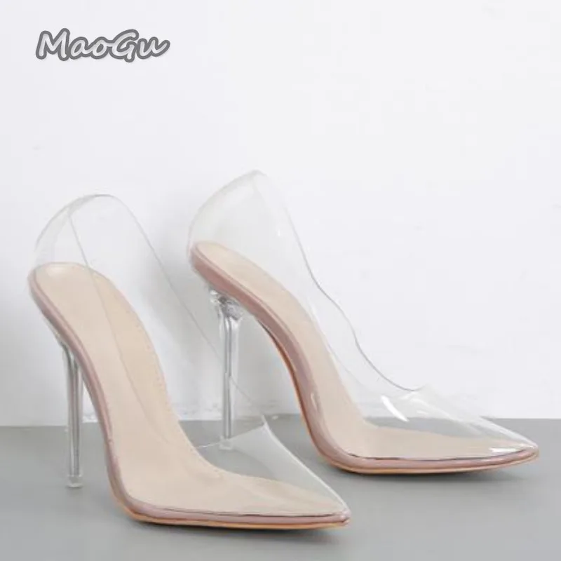

Clear PVC Shoes Transparent 10CM High Heel Pumps Sexy Pointed Toe Slip-on Sandals Ladies Stilettos Size 35-42 Zapatos De Mujer
