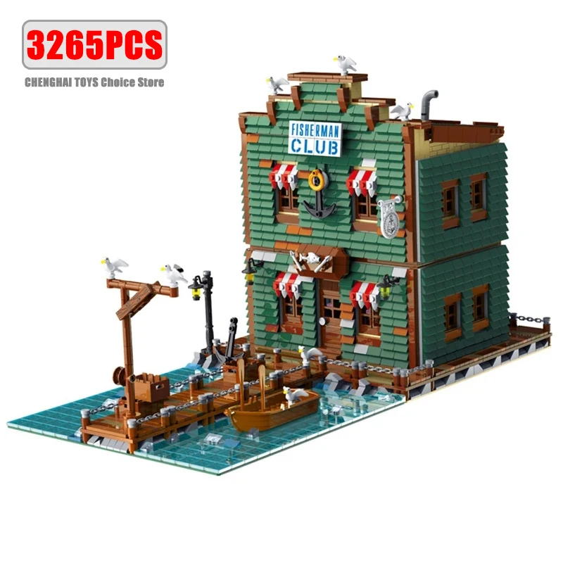 Creative Fisherman\'s Cabin Store Modular Building Blocks Brick Streetview Series City Architecture Model Sets Kid Toys Boys Gift