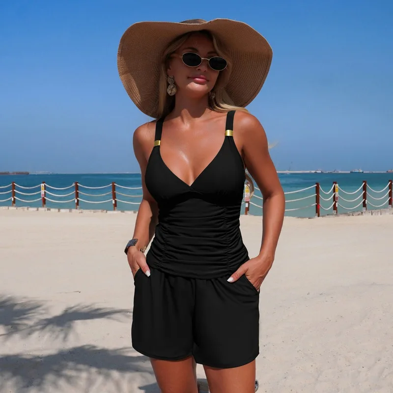 VigoBreviya Green V Neck Tankini Set Women Solid High Waist Bikini Swimwear Female 2026 Pocket Two Piece Swimsuit Bathing Suit view 6