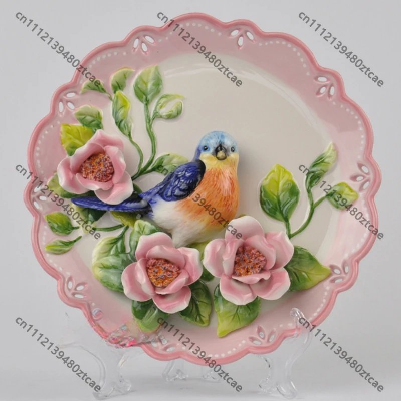 3D Blue Birds Porcelain Decorative Wall Plates, Creative Art Wall Dishes Figurine,  Home  Wall Decor Craft Ornament Accessories