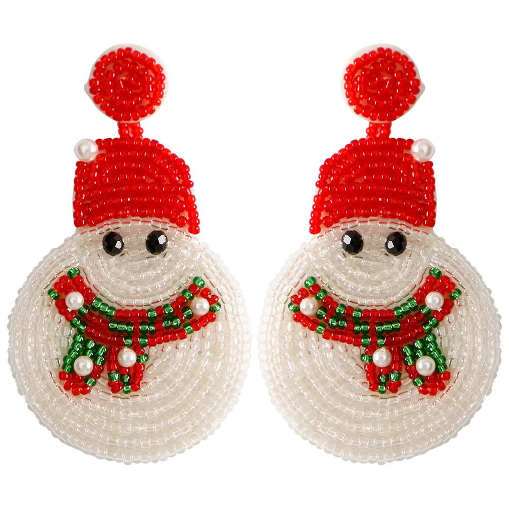 

1 Pair Cute Snowman Earrings For Women Christmas Festival Jewelry Shiny Bead Ear Studs Lightweight Stylish Holiday Party
