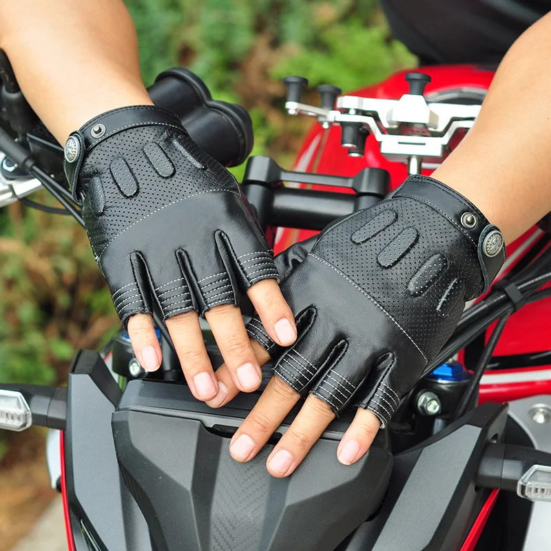 

Мужские винтажные перчатки из натуральной кожи с половиной пальца, мужские черные короткие тонкие весенне-летние перчатки для вождения мотоцикла R3062