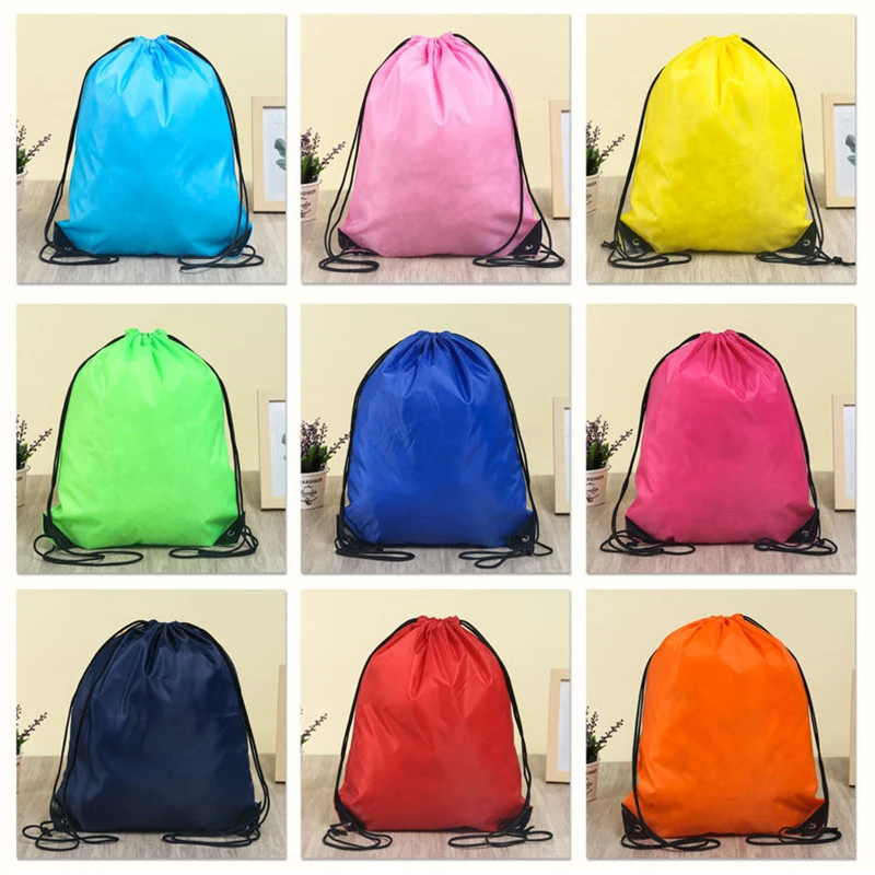 Drawstring mochila náilon dobrável esportes ginásio drawstring sacola saco para homem feminino