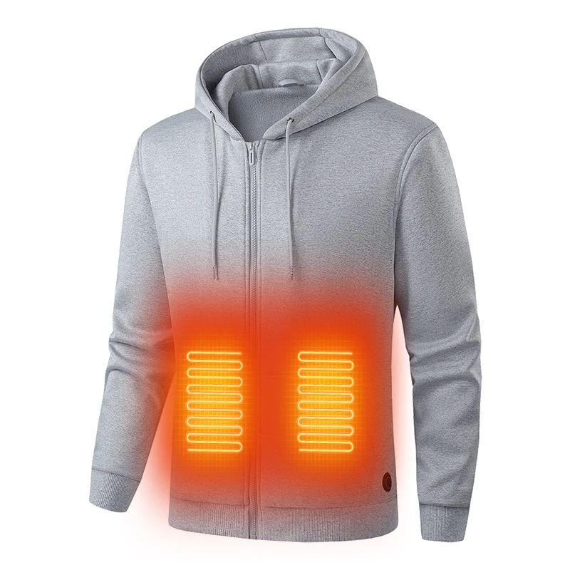 New Men'S Winter Warm Hooded Sweatshirt 7 Zones Intelligent Heating Outdoor Cold Resistant Cardigan Coat(Excluding Power Bank)