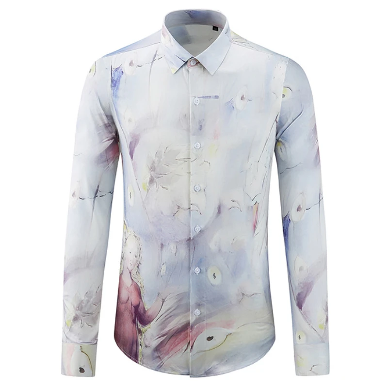 Luksusowe koszule z nadrukiem orła męskie wysokiej jakości z długim rękawem Casual Business Dress Shirt Social Banquet Party Blouse Odzież męska