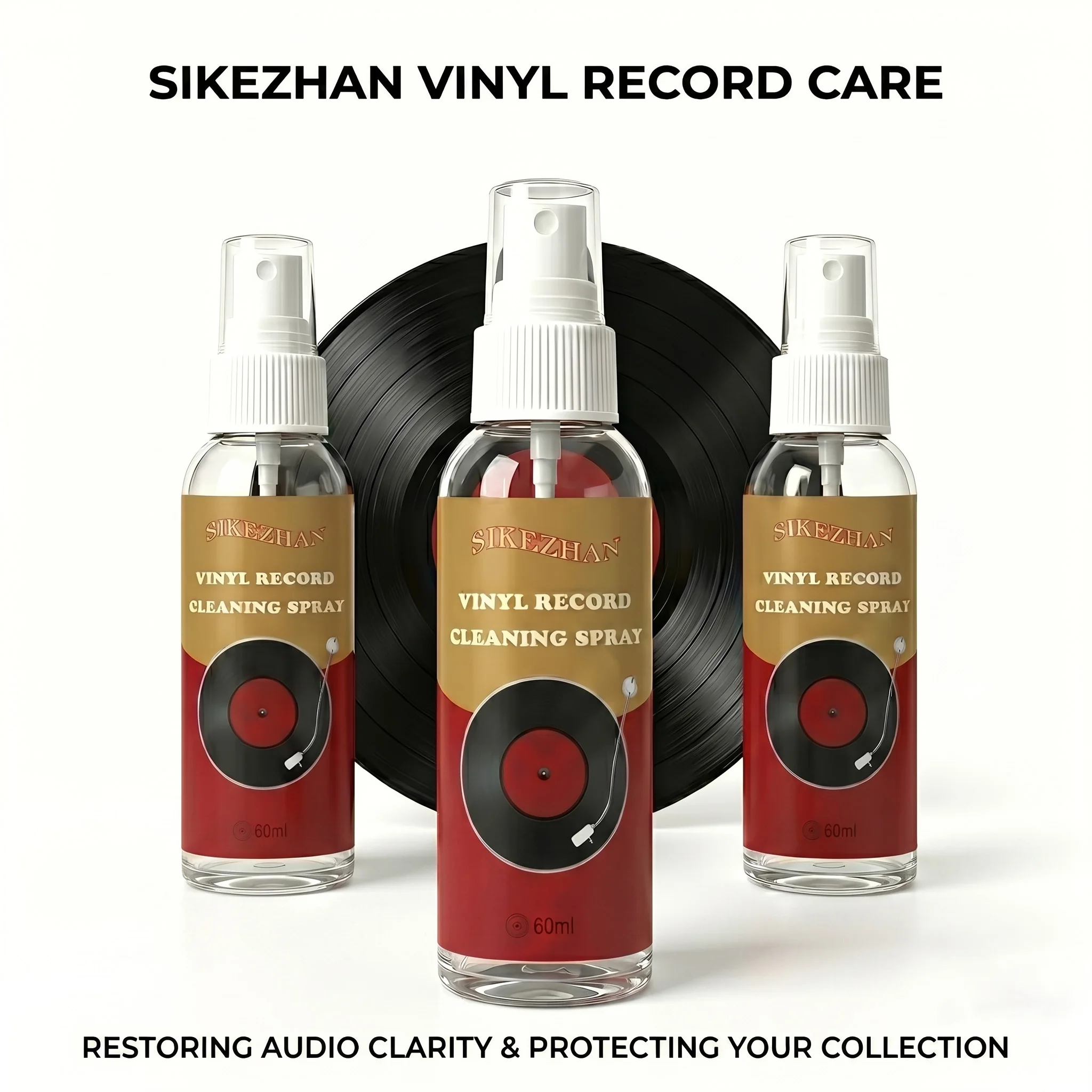 SIKEZHAN Vinyl Record Cleaning Spray (60ml) | Anti-Static, Dust & Grime Remover | No-Residue Formula for Deep Cleansing
