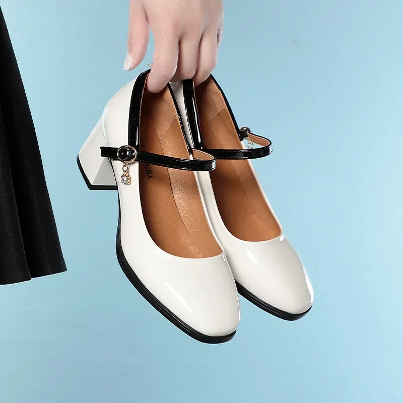 5.5 سنتيمتر الرجعية تنفس مريحة أنيقة أحذية نسائية ماري جينس 2025 الخريف كتلة الكعوب أحذية جلدية لمكتب أمي فستان #4