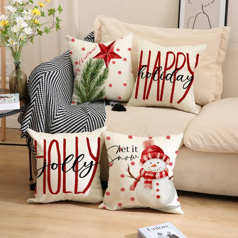 

Christmas Pillow Covers 45x45cm Set of 4, Merry Christmas Party Decorations Holiday Farmhouse Winter Throw Pillow Cases Decor