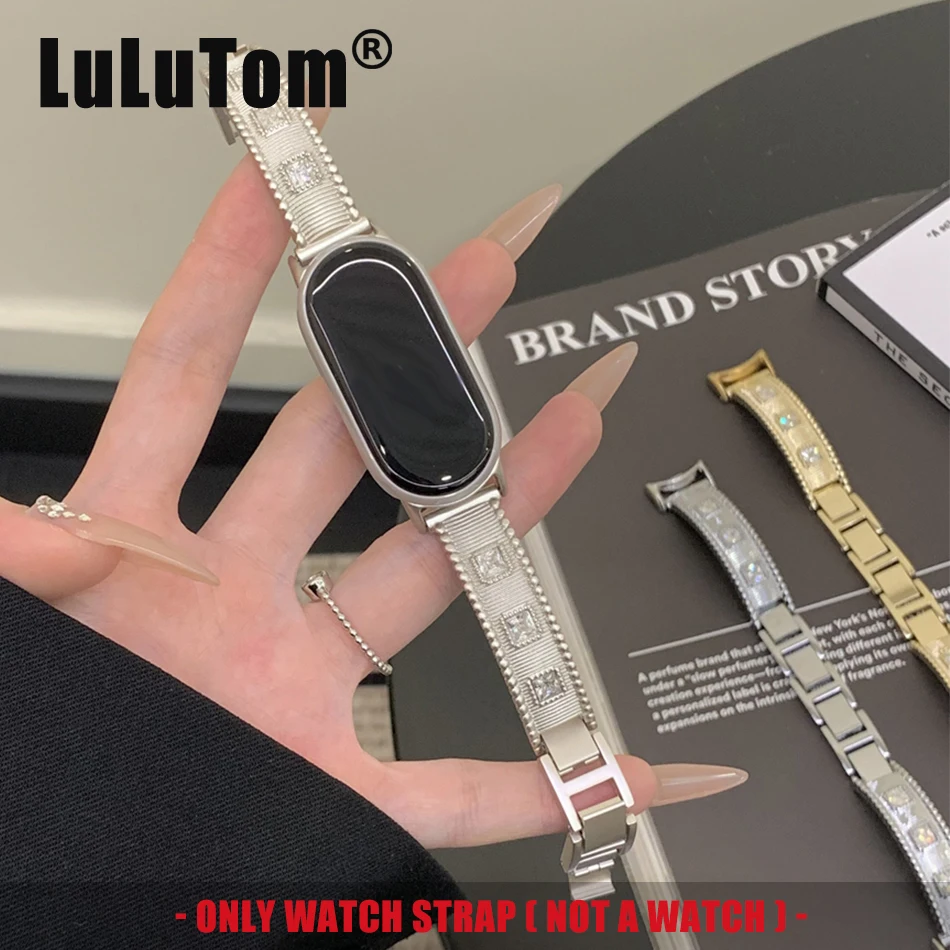 

Ремешок для Xiaomi Mi Band 10 9 8 Pro, ремешок для часов Miband 8Pro 9 Pro, роскошный модный металлический браслет с кубическим бриллиантом