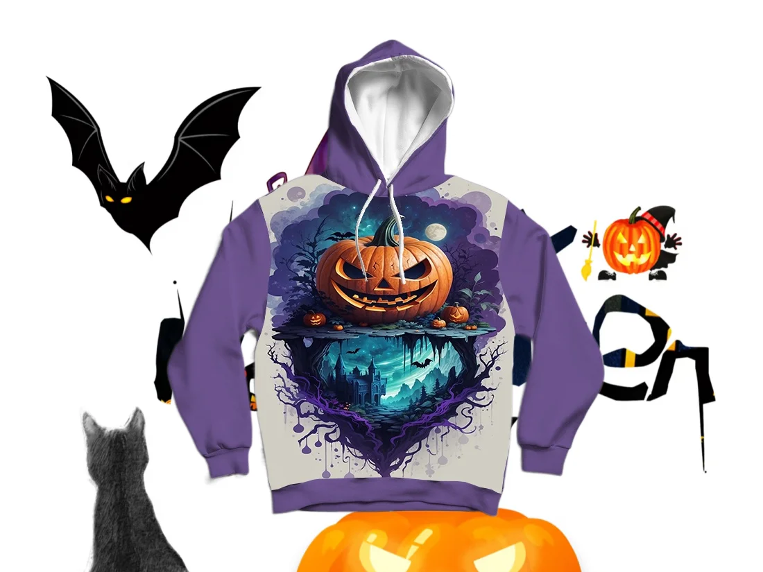 

25/26 Latest Autumn/Winter Halloween Elements 3D Printed Hoodie Large Adult Same Size Female Same Size Original Design Top