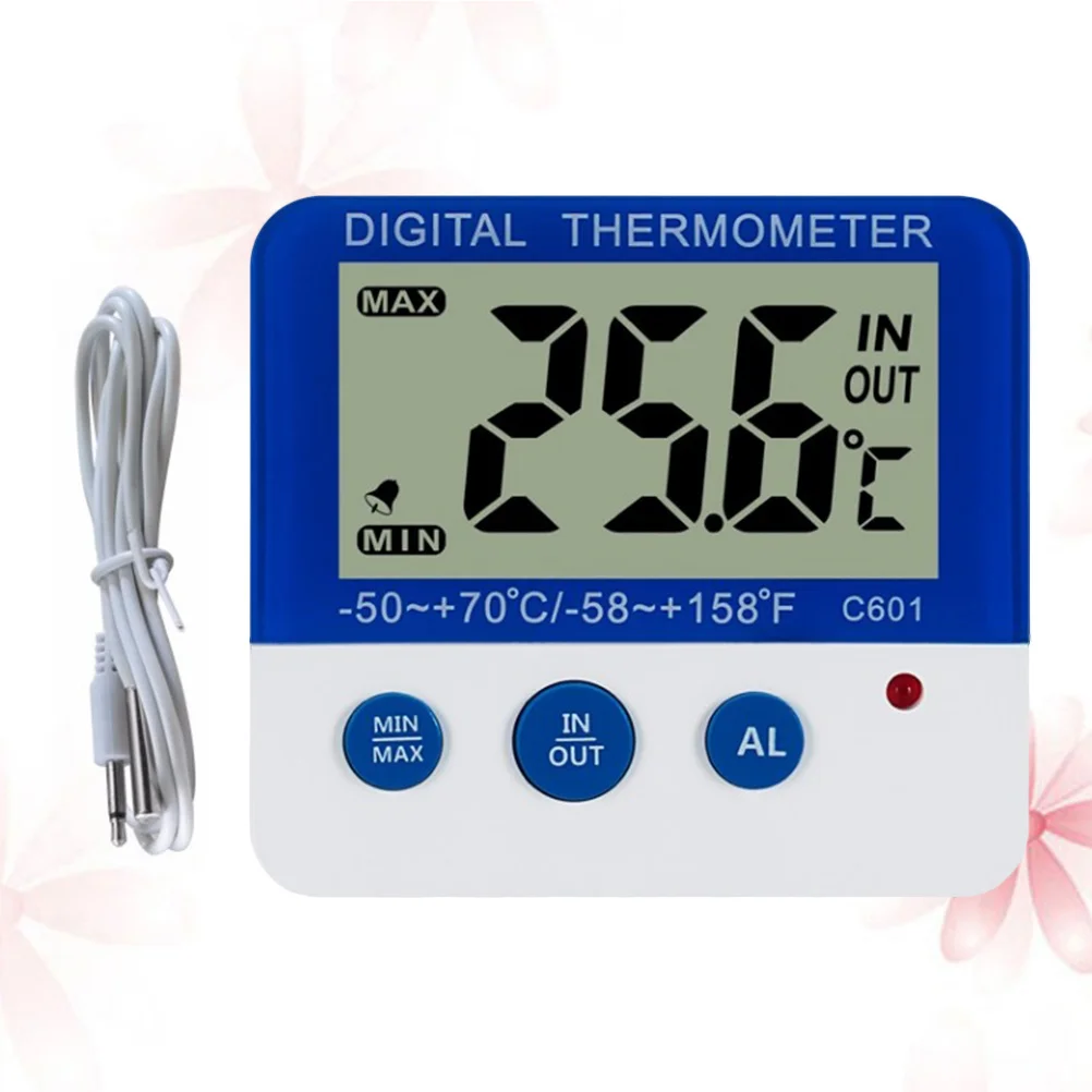 1pc C601 Digital Thermometer Hygrometer Temperature Display Indoor Outdoor Led Alarm High Low Range Alert ℃ ℉ Switchable White
