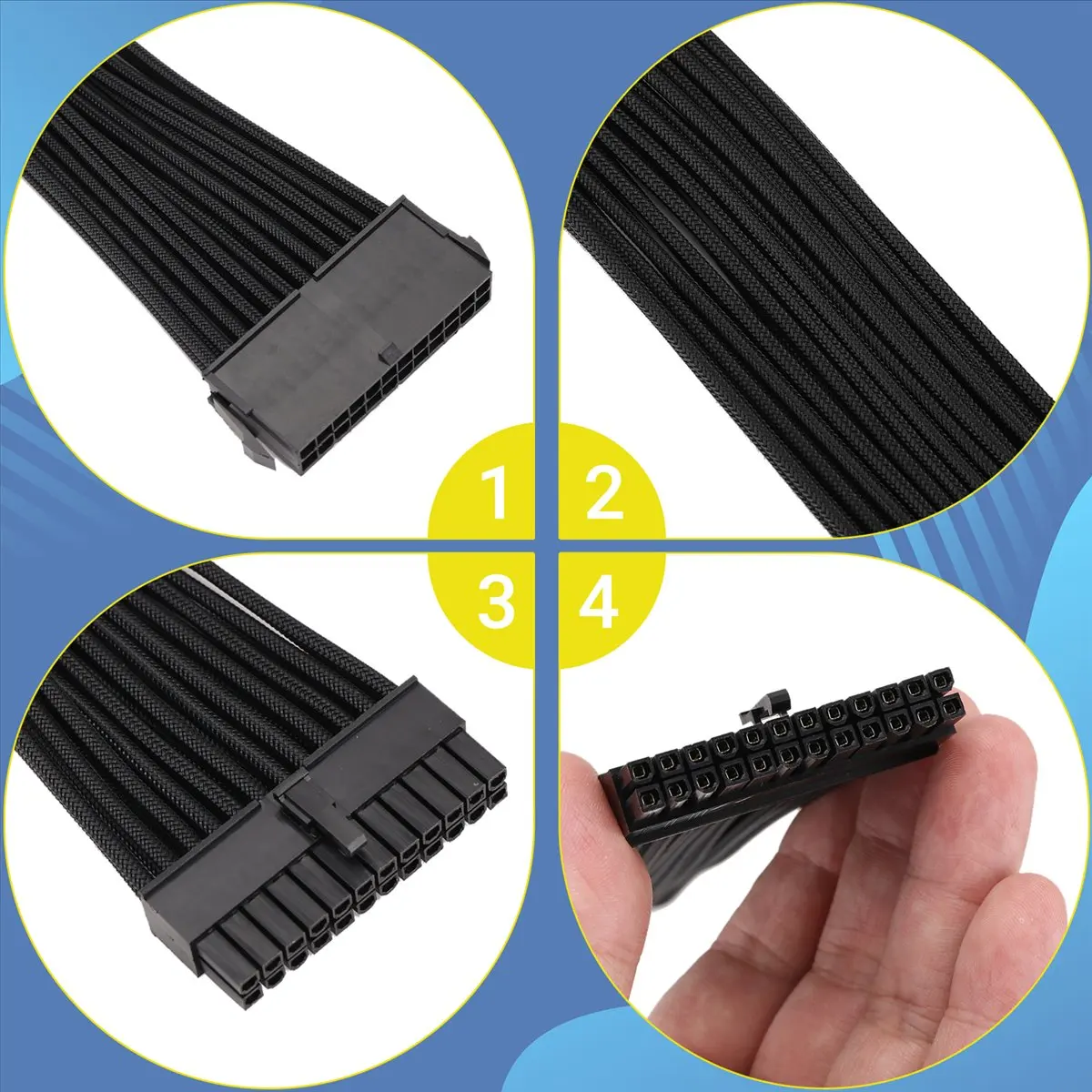 N86R 9-Inch Braided Extension Cable Kit Basic Extension Cable for PC Case Comb Included ATX 24 Pin PCIE 6+2Pin CPU 4+4Pin B