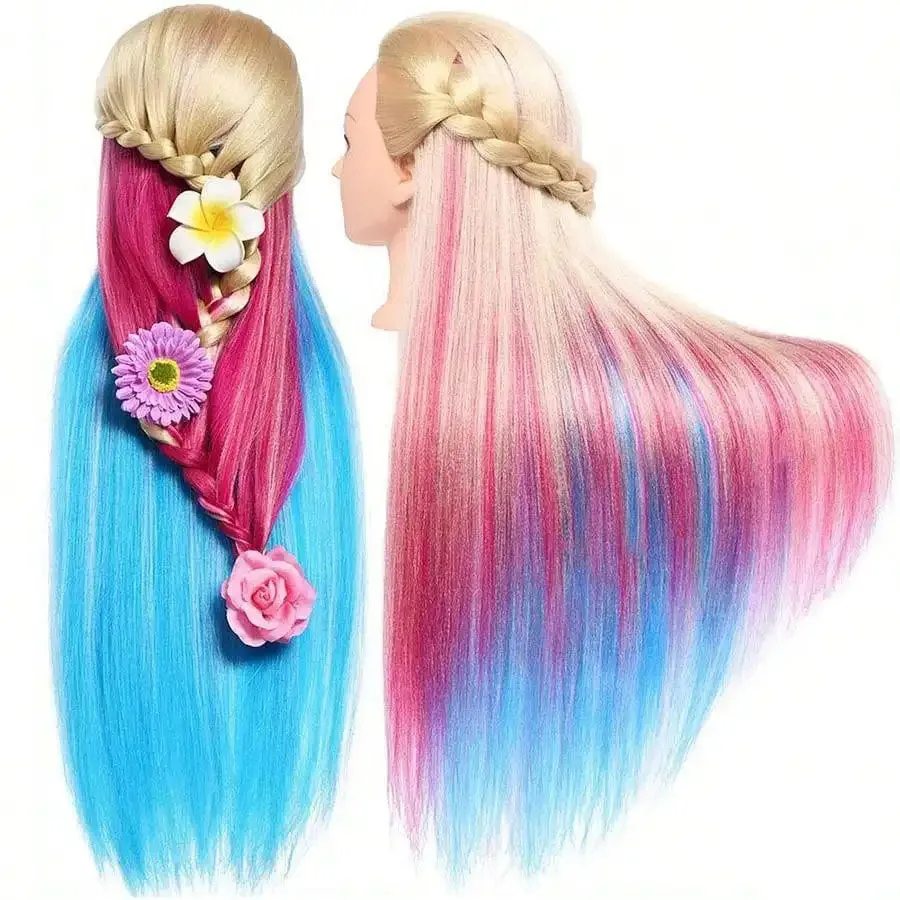 1pc Model Head Wig Hairstyle Head Model Head Doll Styling Practice Braiding Rainbow Corn Perm Head Model Design Without Stand
