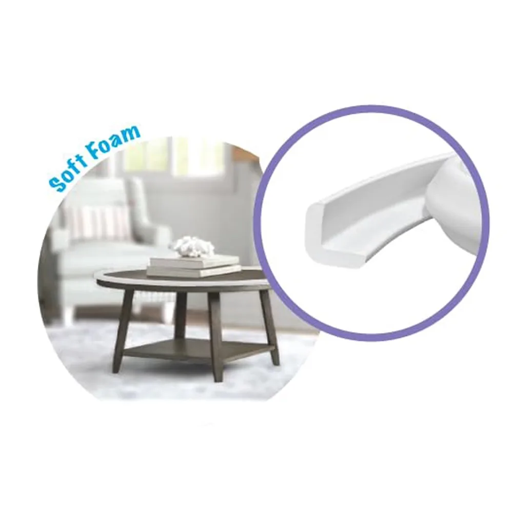 White Foam Rubber Edge Guard Corner Protector Baby Safety for Table Desk Cabinet 12 Feet Long Roll Child Toddler Home Furniture view 2