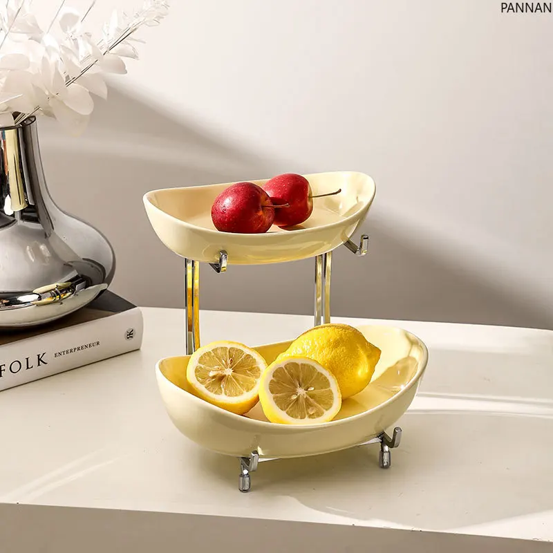 Ceramic ingot fruit plate multi-layer creative light luxury household living room decoration glazed plate