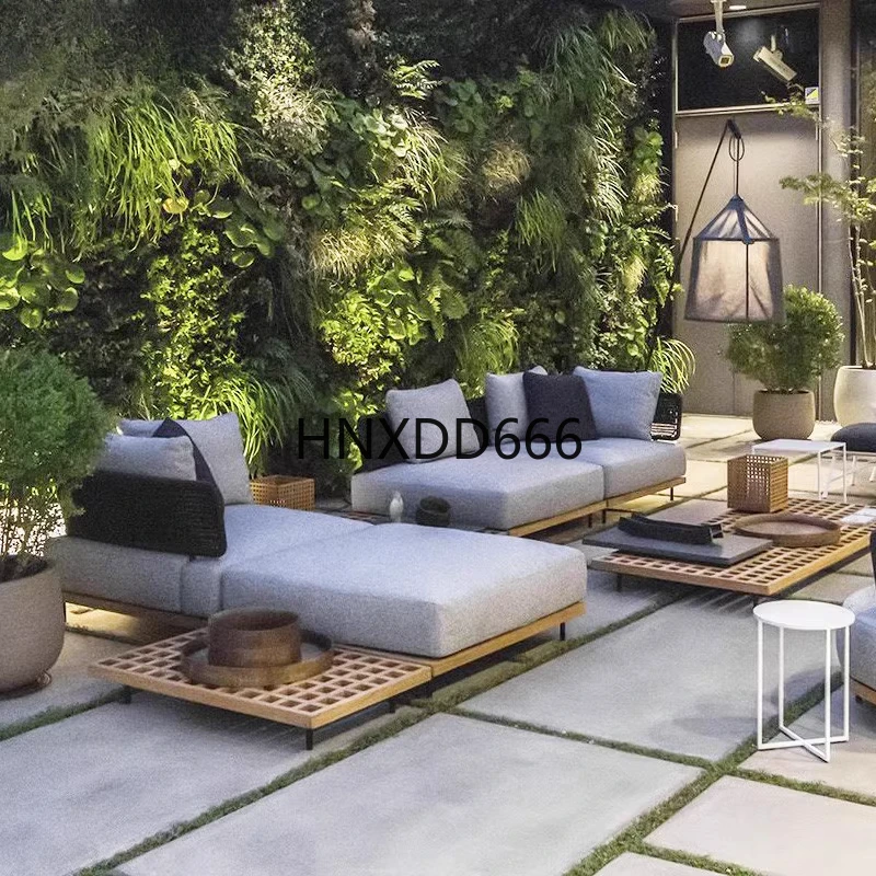 Outdoor Sofa Courtyard Villa Rattan Waterproof Sunscreen Teak