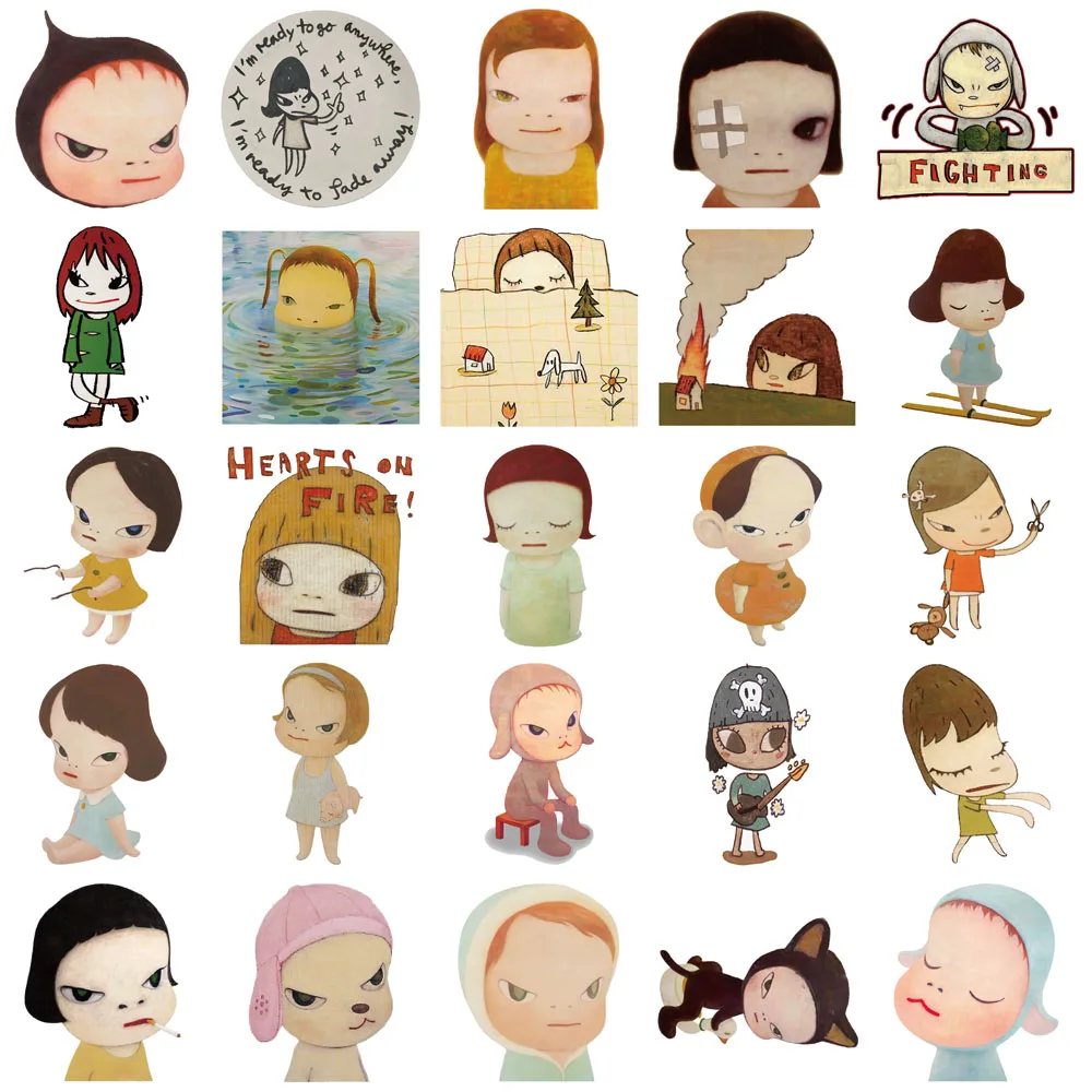 50 قطعة من ملصقات Yoshitomo Nara الإبداعية أكواب المياه المزخرفة، وحافظات الهاتف، وملصقات شخصية للكمبيوتر المحمول بنفسك
