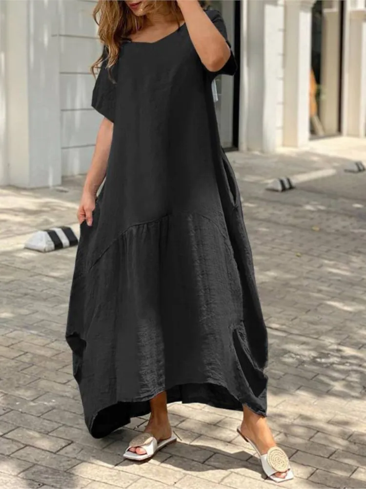 Fashion Casual Dress Women Summer Loose White Black Beach Party Vintage Elegant Long Dresses Female New Holiday Robe Femme