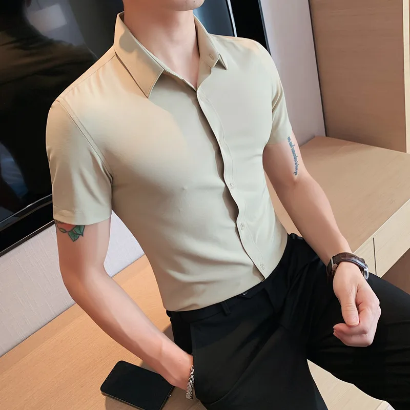 

2023 Brand Clothing Men Summer Business Casual Shirts/Male Slim Fit High Quality Office Dress Short Sleeve Shirts Plus Size 4XL