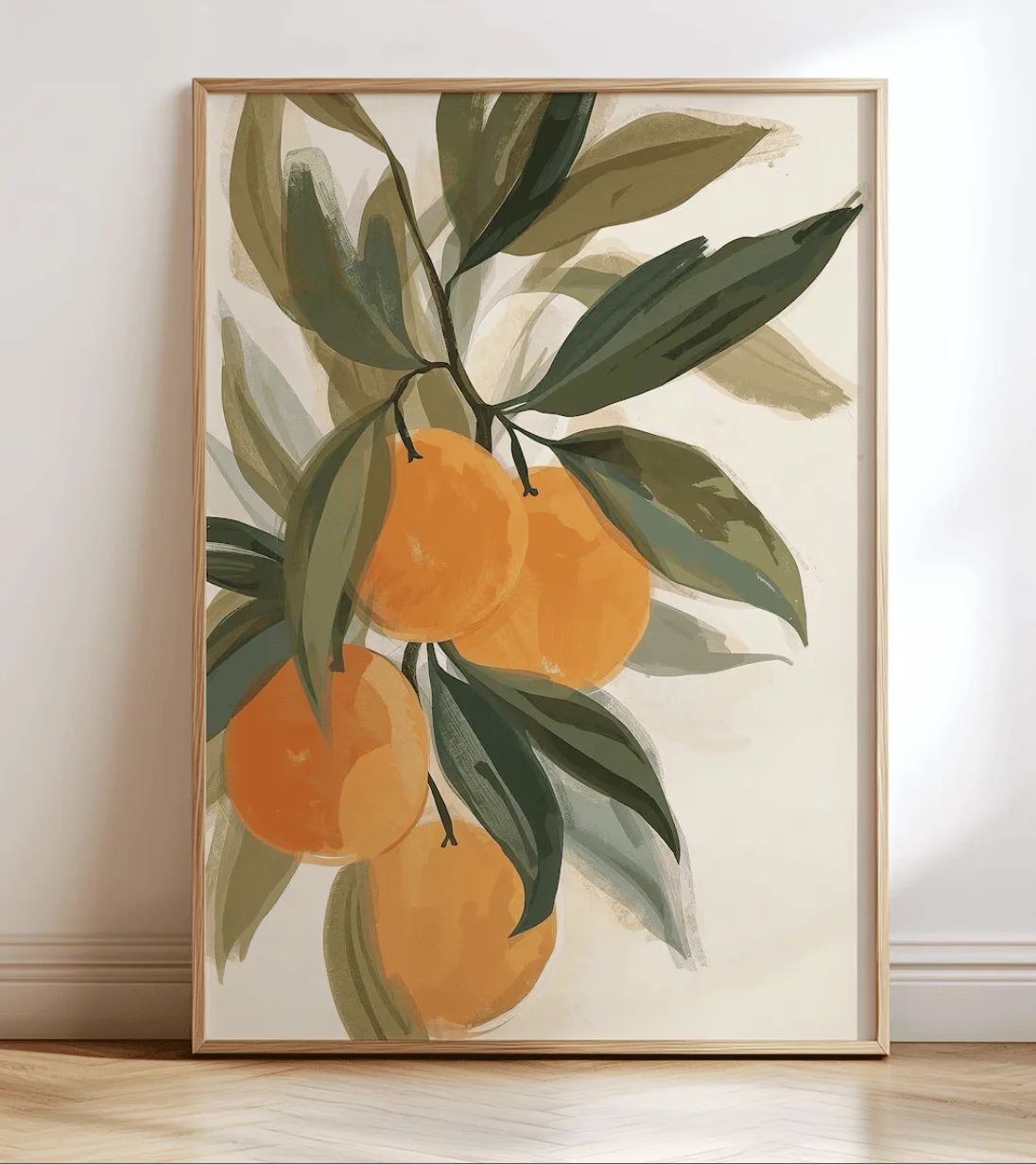Watercolor Orange Wall Art Canvas Prints, Citrus Branch Posters, Neutral Earth Tone Decor for Living Room Bedroom Decor