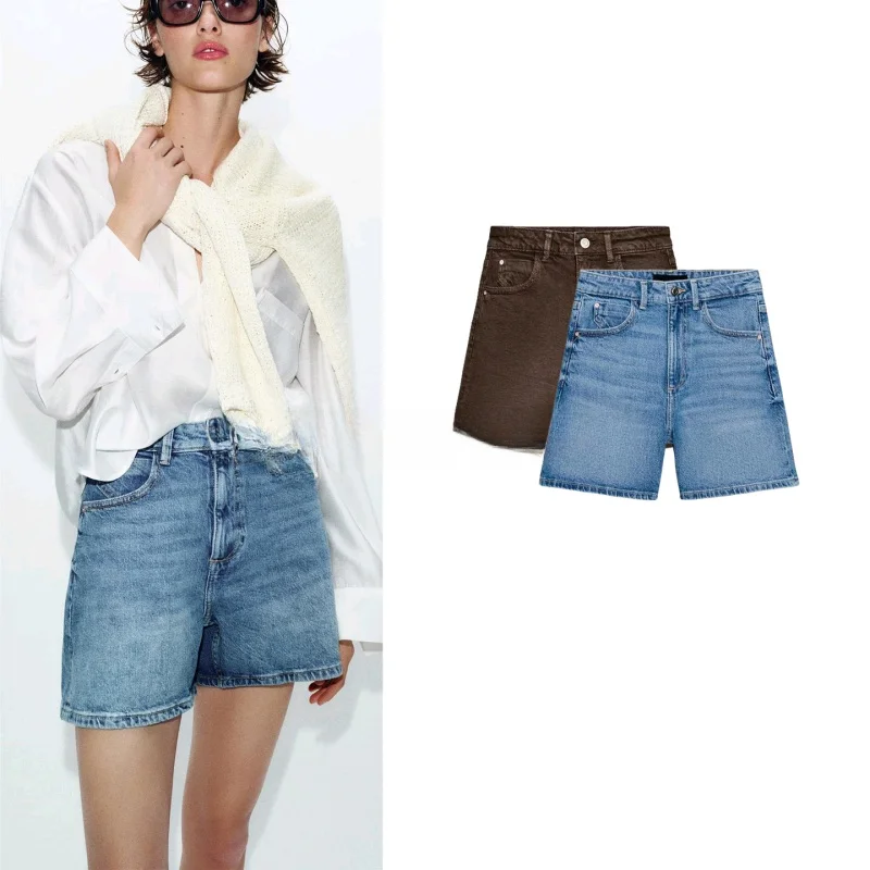 

Comfortable High Waist Wide Leg A-Line Denim Shorts Commute Style Women's Summer New Arrival Straight Cut Loose Fit Shorts