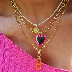 Luxury Sparkling Rhinestone Love Heart Necklace for Women Girls Box Chain Pink Zircon Choker Gift 2026 Trend Jewelry Accessories