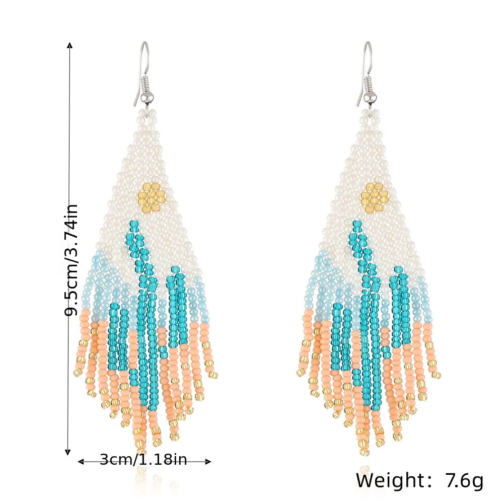 Mexican Cactus Tassel Drop Earrings, Bohemian Beaded Ethnic Style Long Braided Earrings, Elegant And Fashionable Jewelry Accesso