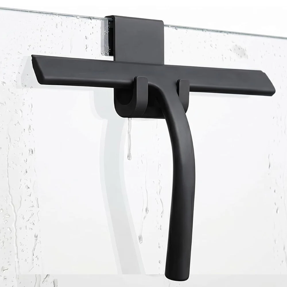 Shower Squeegee for Glass Doors Silicone Squeegee with Handle No-Drill Hook Cleaning Tool for Windows Mirrors Tiles Bathroom Car