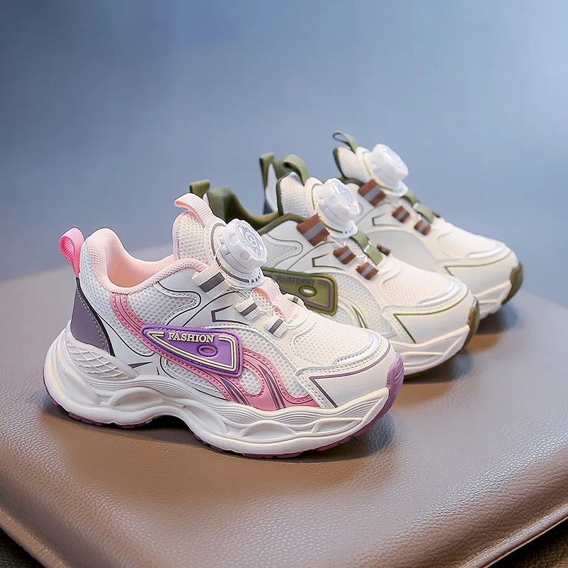Kids'Casual Shoes Color Blocking PU Leather Fashion Autumn Shoes For Children Breathable Anti-slip Green Pink Size 26-37