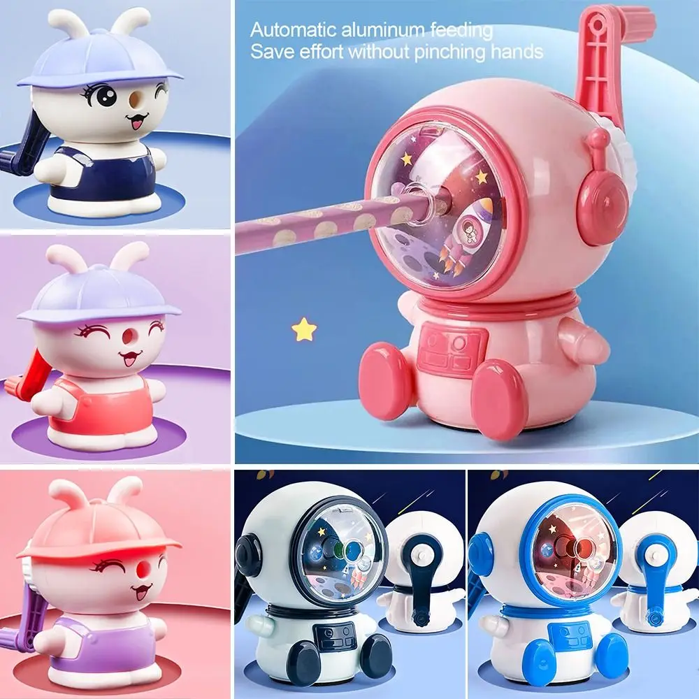 Imagem -04 - Astronauta e Coelho Shaped Lápis Sharpener Enters Automáticas Levar Mão-cranked Ferramenta Mecânica Terceira Engrenagem Ajustável