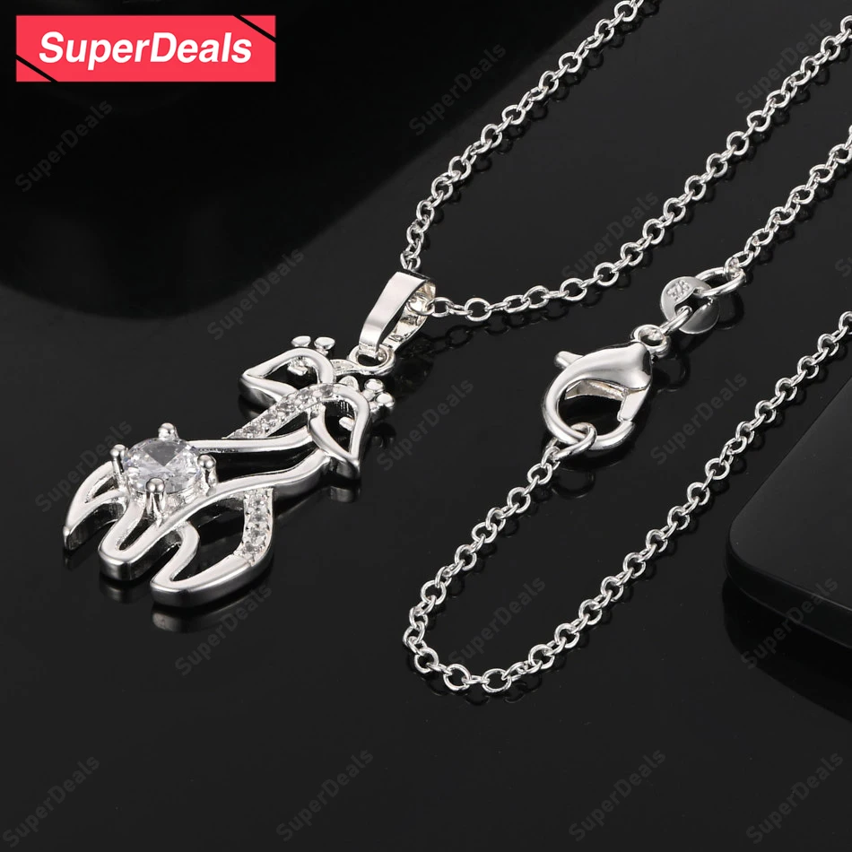 

SuperDeals 925 Sterling Silver AAA Zircon Deer Pendant Necklace Beautiful Charm Engagement Jewelry Party Gift For Women