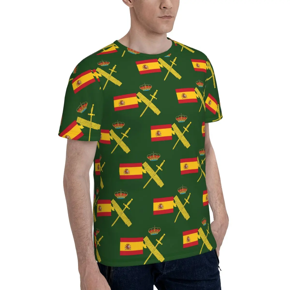 Spain Flag Plus Emblem Civil Guard T-Shirt for Men Cotton T Shirts Men's Tees Short O-Neck Summer Clothes Tops