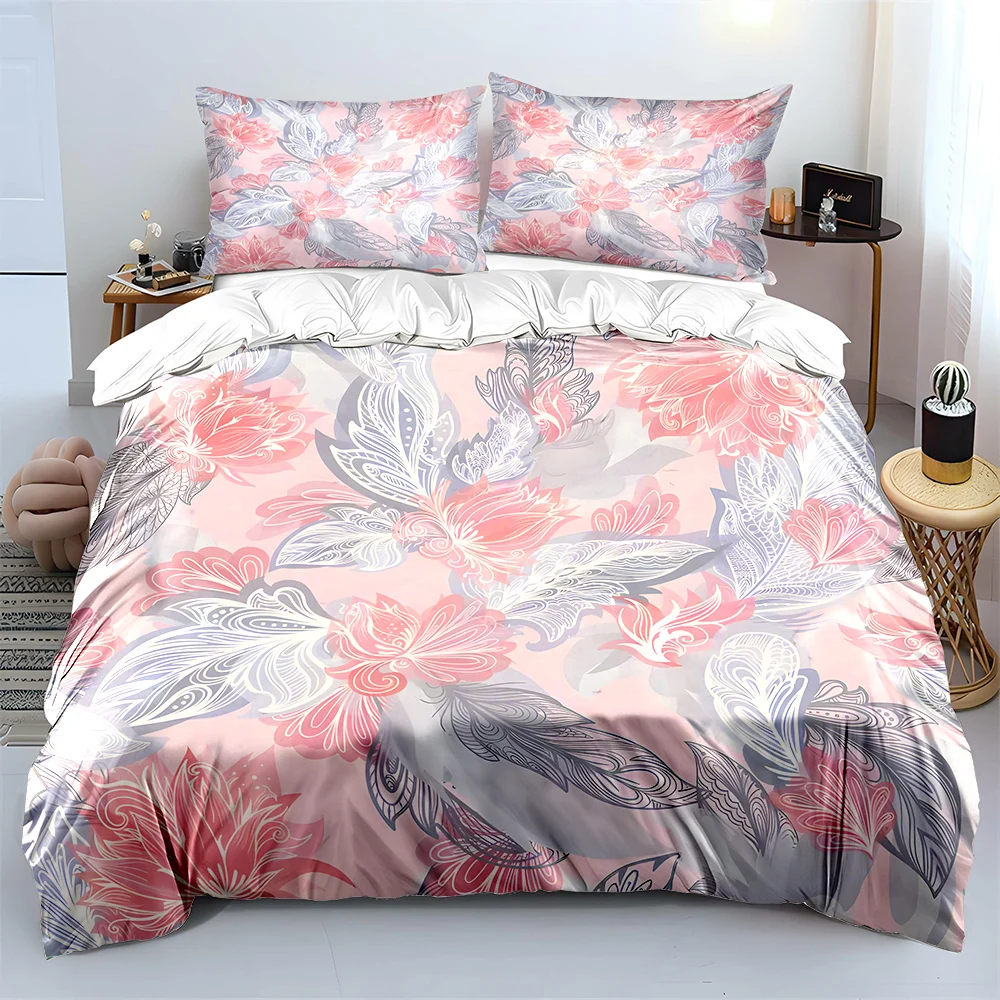 

Colorful floral feather dreamy pattern Bedding Set 1 Duvet Cover 2 Pillowcases for Adult and Children Luxury Gift Full Size