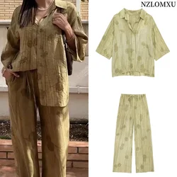 2024 Women Blouse Jacquard Oversize Shirts Woman Fashion Button Up Casual Short Sleeve Shirt Women Vintage Summer Top