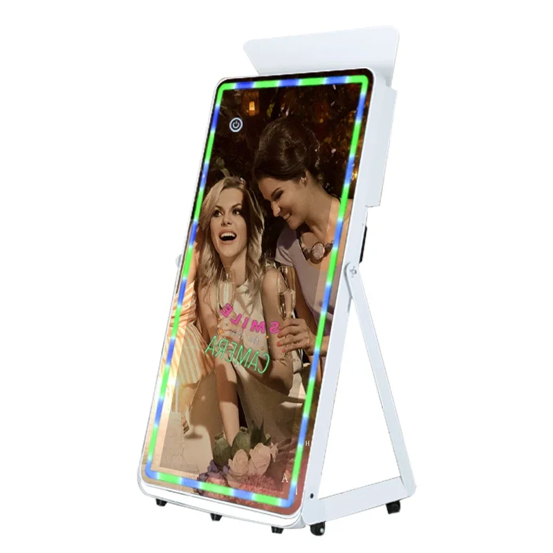 Wedding Large Screen Adjustable Foldable Selfie Miroir Full Set Magic Mirror Photo Booth Machine Led Frame With Printer