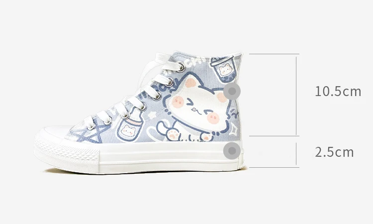 Amy und Michael Niedliche Cartoon-Katzen High-Top Canvas-Schuhe für Damen, Kawaii Weiße Schnürschuhe, Lässige Sneakers für Teenager-Mädchen, High-Top-Schuhe – Detail 2
