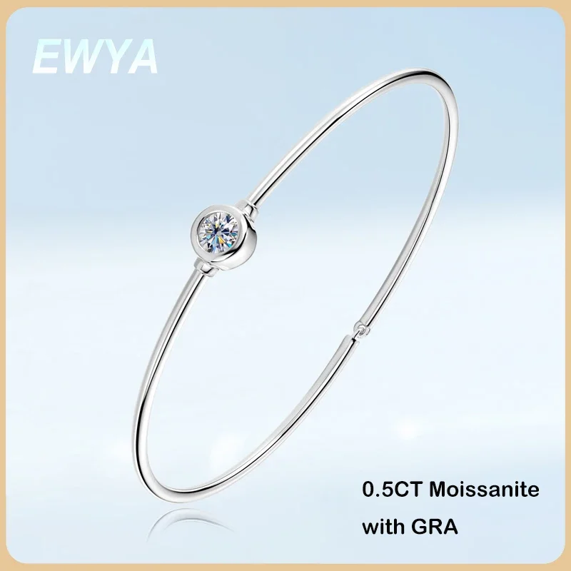 

EWYA Sparkling 5mm 0.5CT D Color Moissanite Bracelet Bangle For Women 925 Silver Plated 18K Pass Diamond Test Link Bracelets