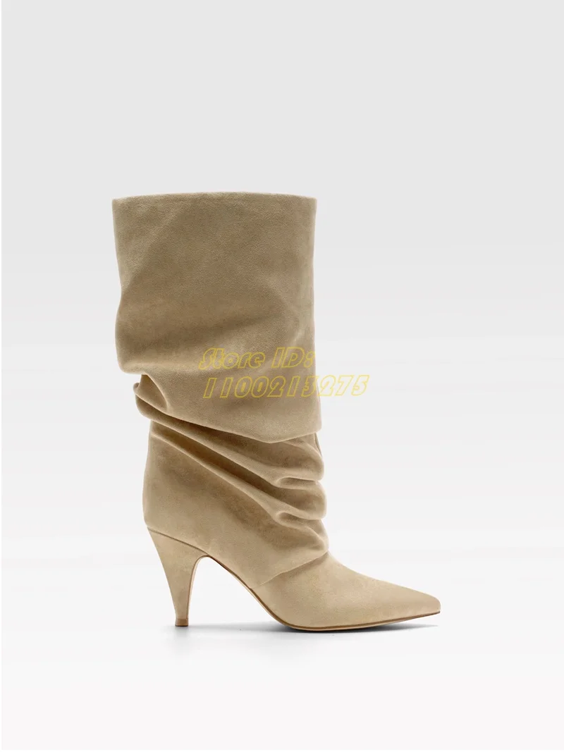 مطوي مدبب تو الأحذية الجلدية الانزلاق على مترهل اليدوية موضة 2026 الشتاء الخريف النساء فستان أحذية سبايك الكعوب