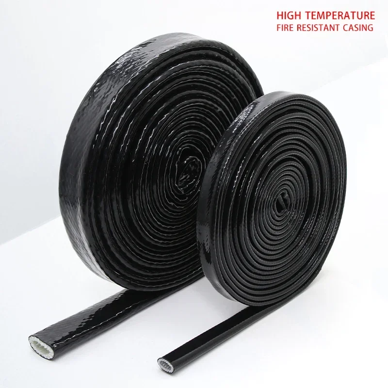 1M High Temperature Resistant Fiberglass Tube Silicone Resin Fiber Braided Fireproof Sleeve Fire Retardant Casing Pipe Black Red