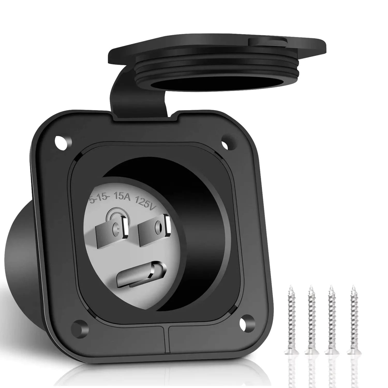 15 125V Amp Inlet Shore Power Flanged Receptacle 15A Recessed Male Outlet 5-15 AC Port Plug Exterior For RV Trailer