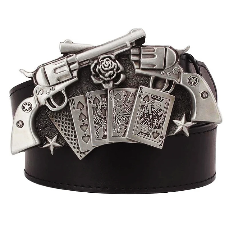 

Rose Gun Belt Metal Buckle Lucky Gamble Poker Betting Heavy Metal Rock Decorative Belt Punk Style Playing Card Street Hip Hop