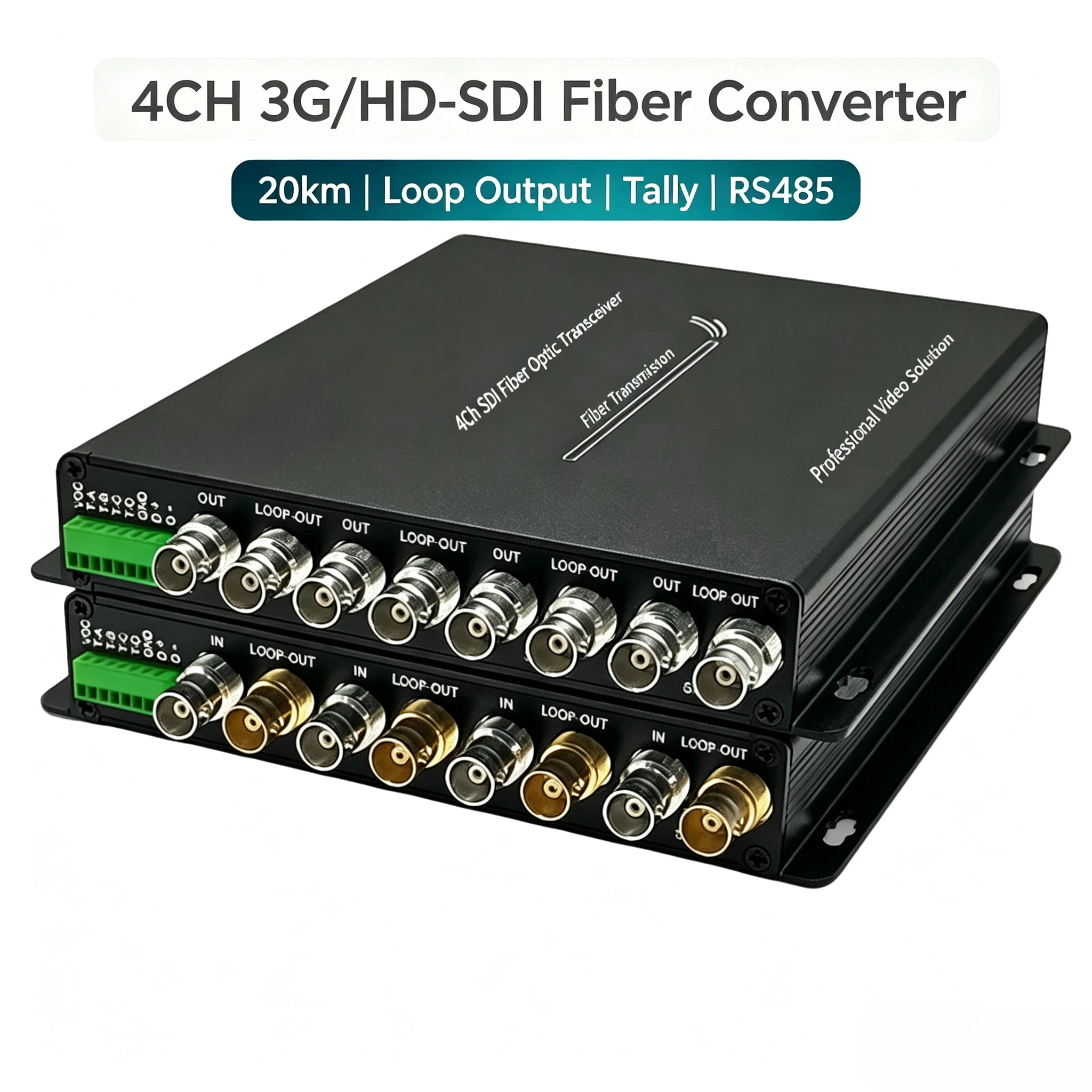 4CH 3G/HD-SDI Fiber Converter With Loop Output & Tally & RS485 1080P@30/60Hz SDI Extender SDI Fiber Optical Transceiver SM 20km