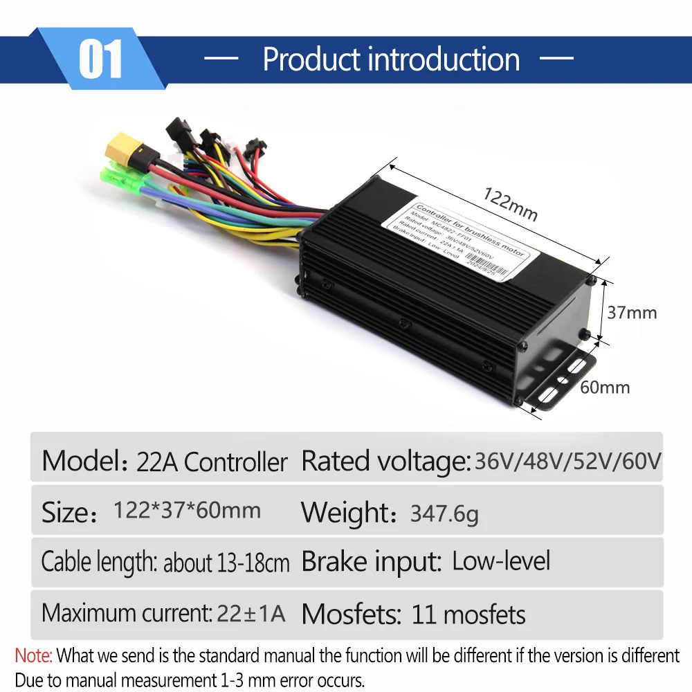 Electric Bike Sine Wave Controller 36V/48V/52V/60V 500W Brushless Controller Kit with LCD S830/S966 Display Panel E-Scootor Kit